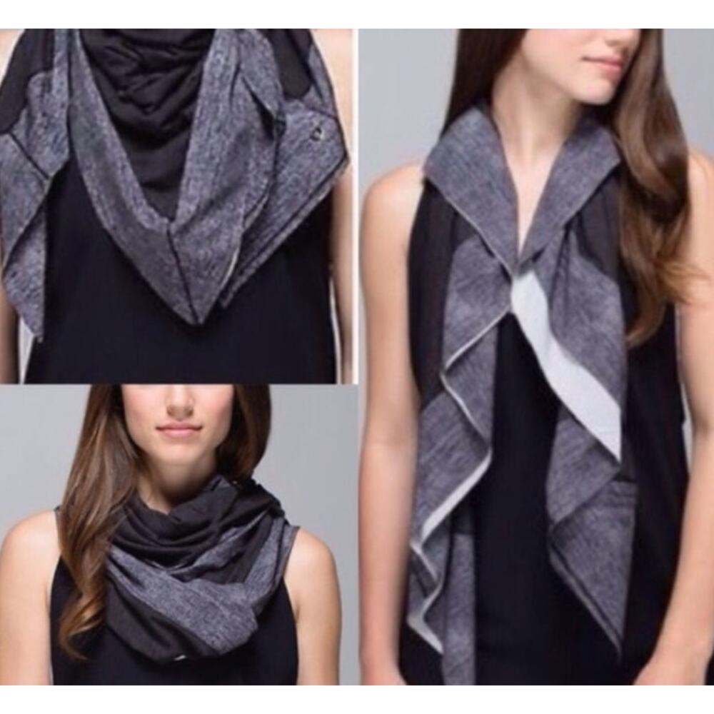 Lululemon Y2K Beachy Keen Packable Reversible Scarf Wrap Heathered Black Retro